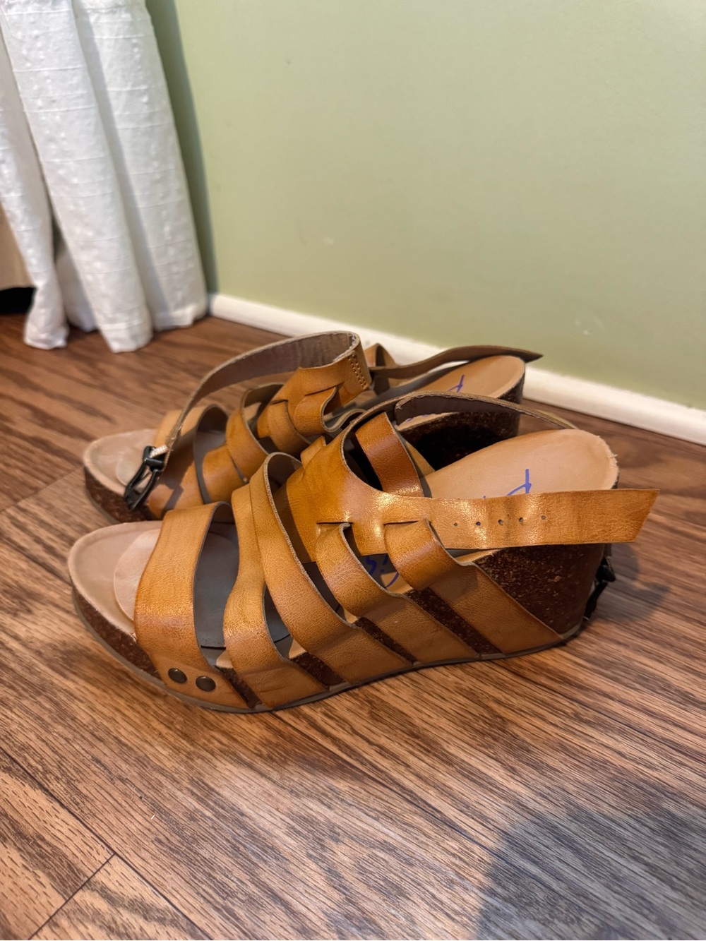 Blowfish Tan Strappy Cork-Effect Wedge Sandals - Picture 2 of 6